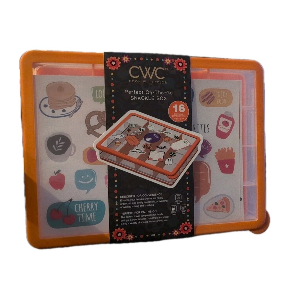 CWC On-the-Go Snack Box 16 Compartment Orange Food Storage Snackle